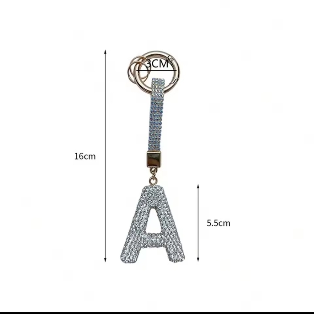 Silver Crystal Initial Keychain - Picture 3 of 3